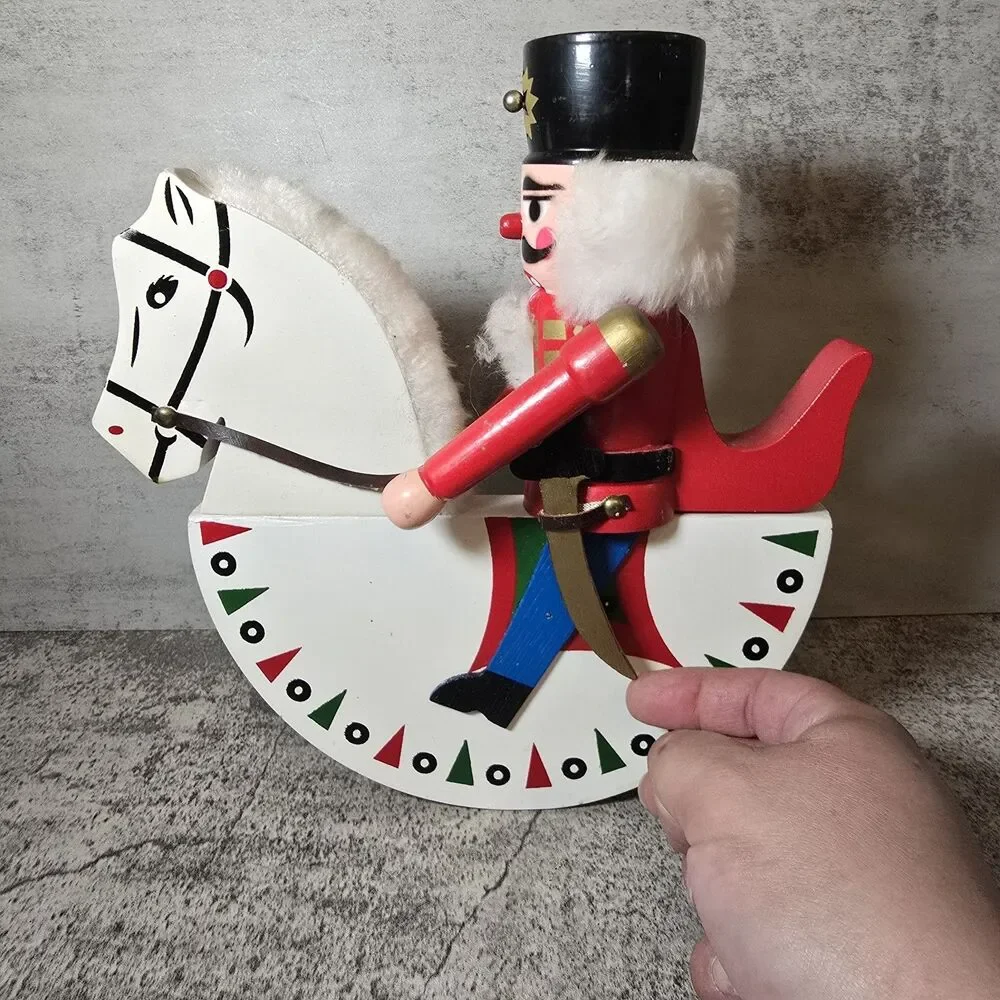 Vintage Erzgebirge Wooden Soldier Nutcracker White Rocking Horse East Germany